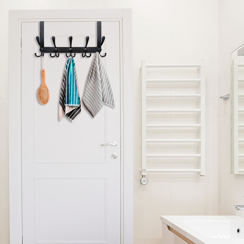 WEBI Over The Door Hook,Door Hanger Hook Rack with 5 Tri Hooks for Hanging Coats,Over Door Towel Rack Door Coat Towel Hanger Door Coat Rack for Bathroom,Behind Back of Door,Black - Image 3
